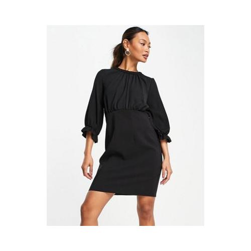 Черное платье мини из смесовой ткани с оборками на рукавах ASOS DESIGN-Черный цвет