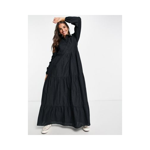 Черное платье-рубашка макси из ткани добби ASOS DESIGN-Черный цвет