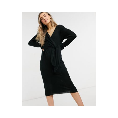 Черное трикотажное платье миди с завязкой Style Cheat Emilia-Черный цвет