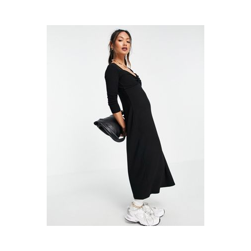 Черное трикотажное платье миди с перекрученной отделкой спереди из материала ECOVERO & Other Stories-Черный цвет