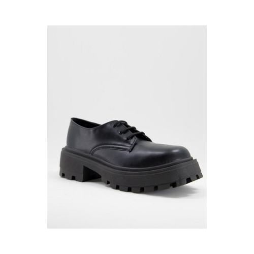 Черные ботинки из искусственной кожи на шнуровке с массивной подошвой и квадратным носком ASOS DESIGN-Черный цвет