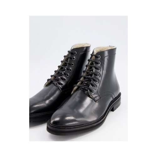Черные ботинки из лакированной кожи на шнуровке с подкладкой из искусственного меха ASOS DESIGN-Черный цвет
