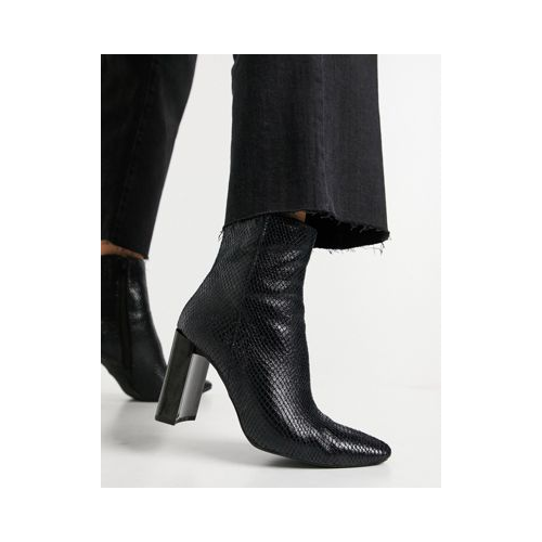 Черные ботинки на каблуке со змеиным принтом Pimkie-Черный цвет