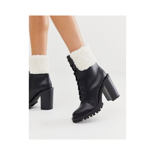 Черные ботинки на массивной подошве с искусственным мехом и шнуровкой ASOS DESIGN Earlsfield-Черный цвет