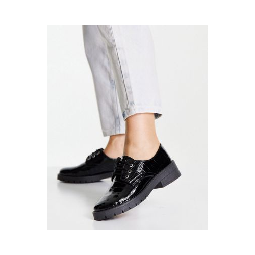 Черные ботинки на шнуровке и плоской подошве с эффектом крокодиловой кожи Miss Selfridge Lila-Черный цвет
