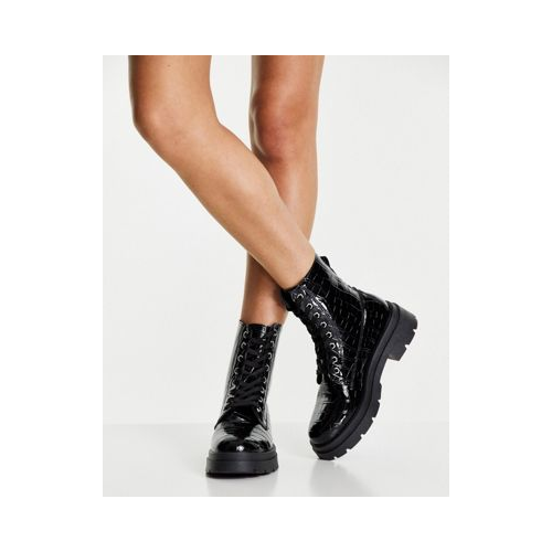 Черные ботинки на шнуровке с эффектом крокодиловой кожи Topshop Kali-Черный цвет