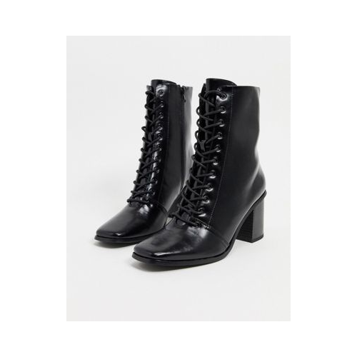 Черные ботинки на шнуровке с квадратным носком ASOS DESIGN-Черный цвет