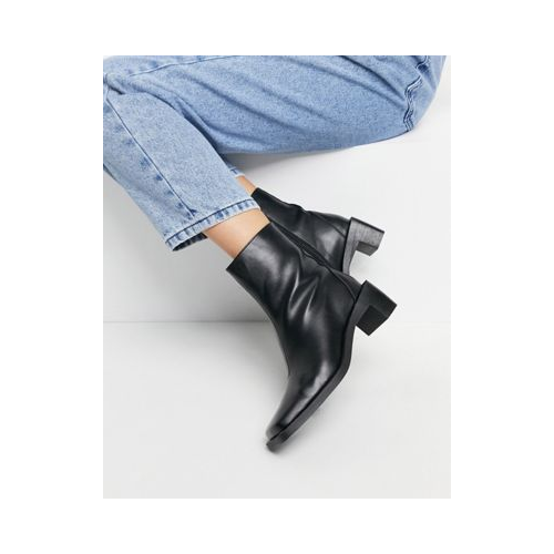Черные ботильоны из искусственной кожи с квадратным носком на каблуке Truffle Collection-Черный цвет