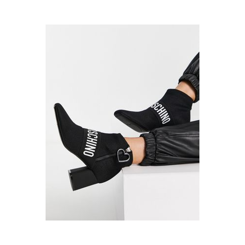 Черные ботильоны на каблуке с квадратным носком Love Moschino-Черный цвет