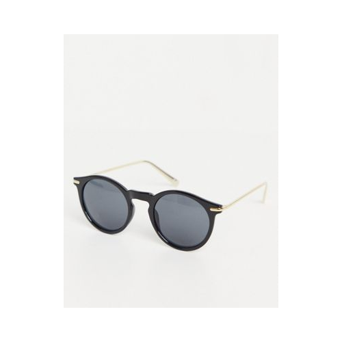 Черные блестящие круглые солнцезащитные очки с металлическими дужками ASOS DESIGN-Черный цвет