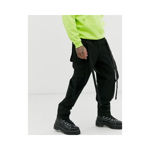Черные брюки-карго с лентами ASOS DESIGN-Черный цвет