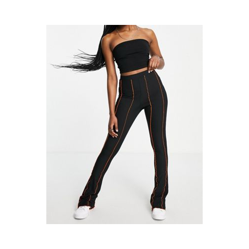 Черные брюки клеш от комплекта с контрастными наружными швами оранжевого цвета Topshop-Черный
