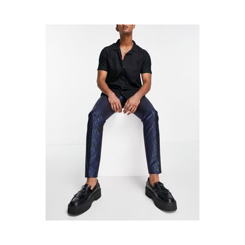 Черные брюки с голубовато-синим фольгированным принтом Twisted Tailor-Черный цвет