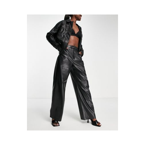 Черные брюки с широкими штанинами из искусственной кожи Only-Черный цвет