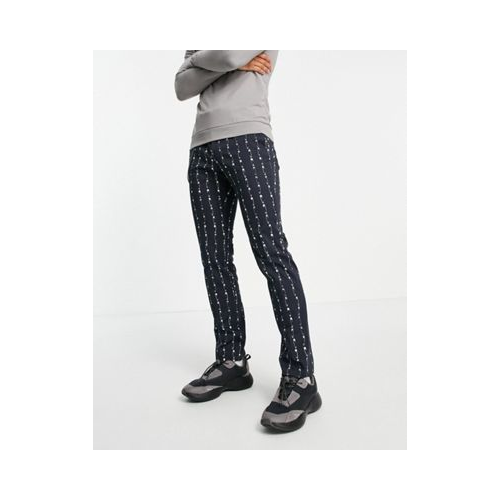 Черные брюки с узором из английских булавок в полоску и цепочкой Twisted Tailor-Черный цвет