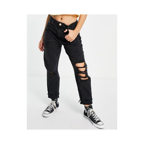 Черные джинсы в винтажном стиле со рваной отделкой на коленях River Island Carrie