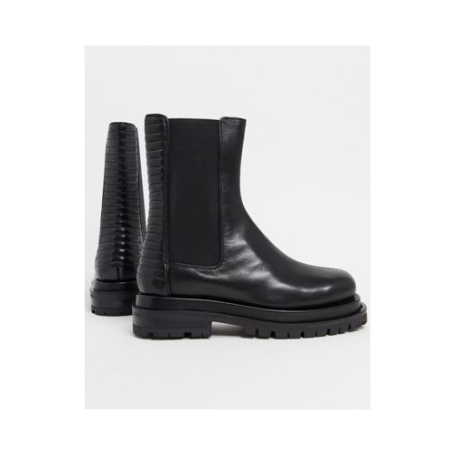 Черные кожаные ботинки челси со вставками ASOS DESIGN-Черный цвет