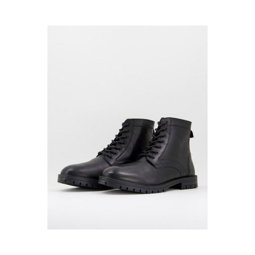 Черные кожаные ботинки на толстой подошве со шнуровкой Silver Street-Черный цвет