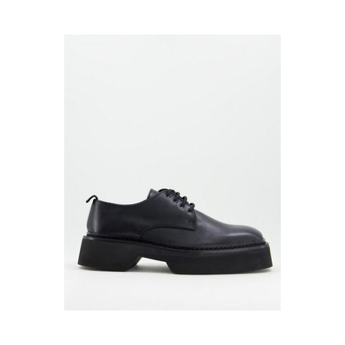 Черные кожаные ботинки на шнуровке с квадратным носком и массивной подошвой ASOS DESIGN