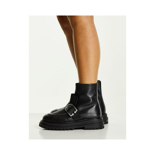 Черные кожаные ботинки с пряжками ASOS DESIGN Aspen-Черный цвет