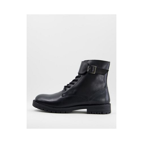 Черные кожаные ботинки со шнуровкой и пряжками Silver Street-Черный цвет