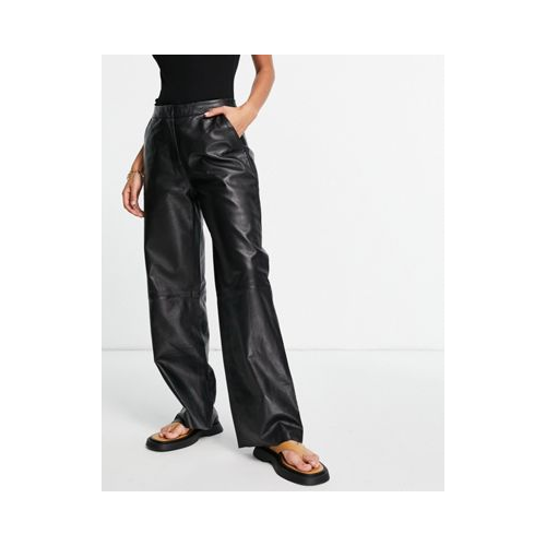 Черные кожаные брюки с завышенной талией и широкими штанинами Muubaa Eliana-Черный цвет