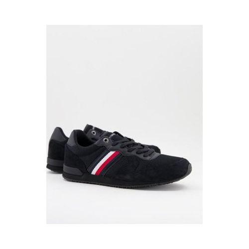 Черные кожаные кроссовки для бега с фирменными полосками сбоку Tommy Hilfiger