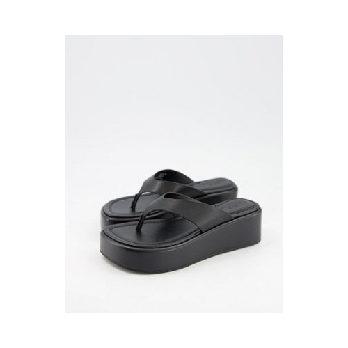 Черные кожаные сандалии премиум-класса с V-образным ремешком на плоской платформе ASOS DESIGN Target-Черный цвет