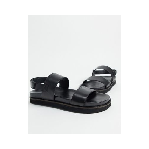 Черные кожаные сандалии-премиум на толстой подошве из двух частей Silver Street-Черный цвет