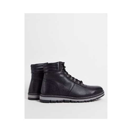 Черные кожаные походные ботинки с контрастными шнурками Silver Street-Черный цвет