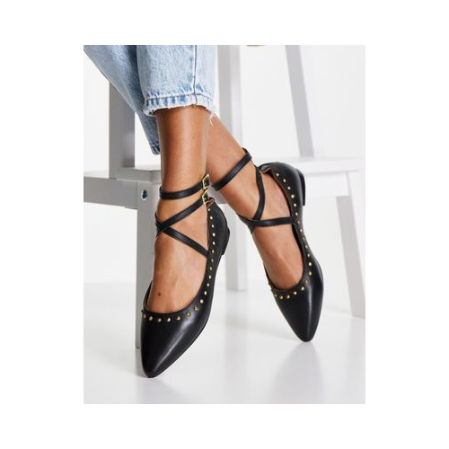 Черные кожаные туфли на плоской подошве с заклепками schuh Laney-Черный цвет