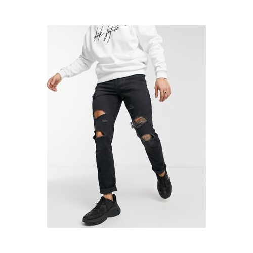 Черные облегающие джинсы из эластичного материала с разрывами на коленях ASOS DESIGN-Черный цвет