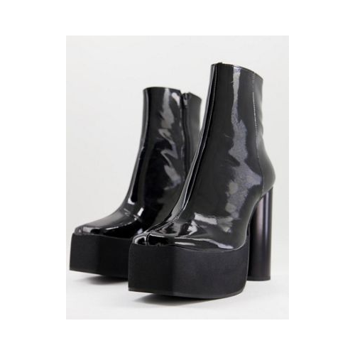 Черные лакированные ботинки челси из кожи на платформе и каблуке ASOS DESIGN-Черный цвет