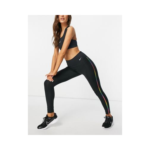 Черные леггинсы длиной 7/8 с радужной отделкой Nike Training One-Черный цвет