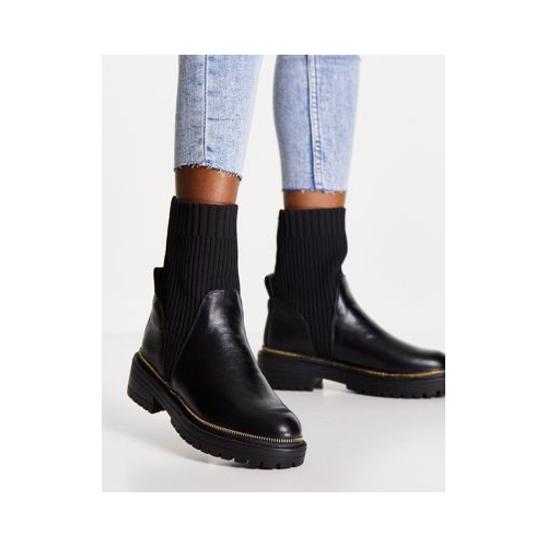 Черные массивные ботинки на каблуке с протекторной подошвой и вставкой в виде носка River Island-Черный цвет