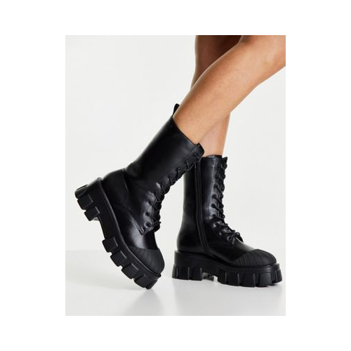 Черные массивные ботинки на шнуровке с утолщенной подошвой Truffle Collection-Черный цвет