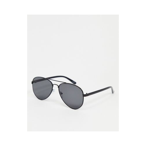 Черные солнцезащитные очки-авиаторы с дымчатыми линзами ASOS DESIGN-Черный цвет
