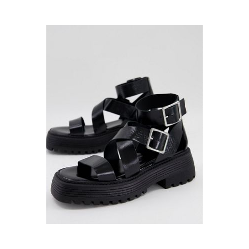 Черные сандалии из кожи класса премиум на массивной подошве ASOS DESIGN Footprint-Черный цвет