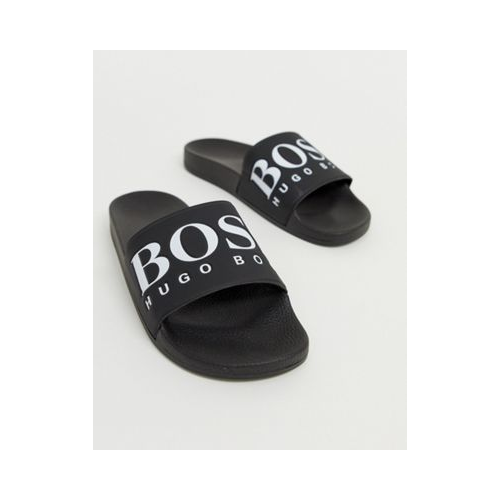 Черные шлепанцы с логотипом BOSS