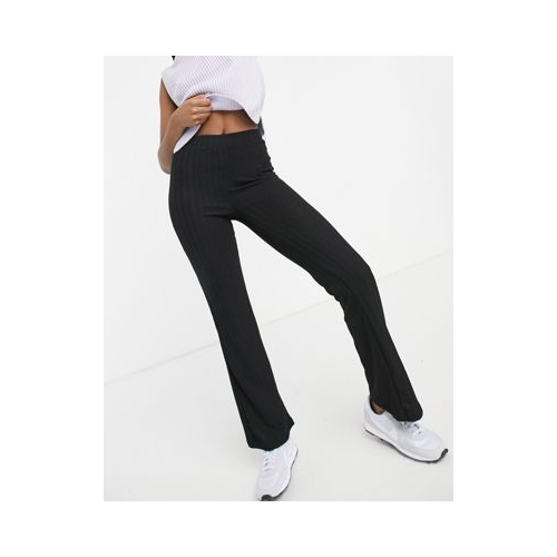Черные расклешенные брюки в рубчик Monki Tora-Черный цвет
