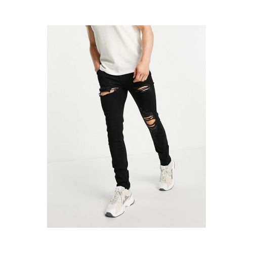 Черные рваные джинсы скинни ASOS DESIGN-Черный цвет