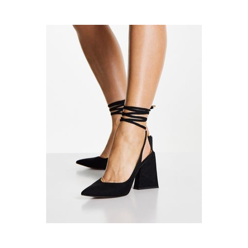 Черные туфли на блочном каблуке с завязками на щиколотке ASOS DESIGN Project-Черный цвет
