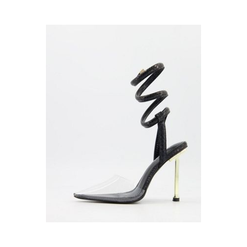 Черные туфли на каблуке со спиралевидными ремешками Simmi London Tiona-Черный цвет