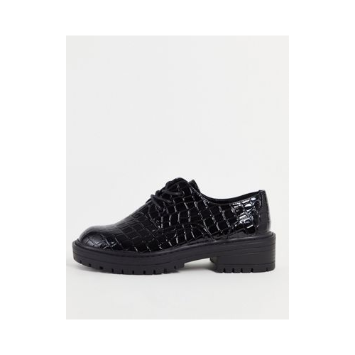 Черные туфли на шнуровке с эффектом крокодиловой кожи Topshop Leon-Черный цвет