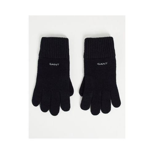 Черные вязаные перчатки из шерстяного трикотажа с маленьким логотипом GANT-Черный цвет