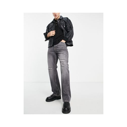 Черные выбеленные джинсы свободного кроя с рваной отделкой Topman