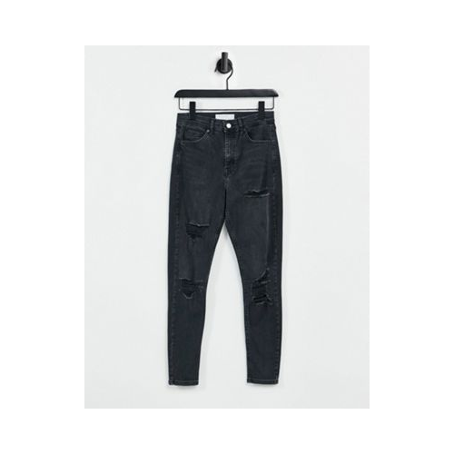 Черные выбеленные джинсы со рваной отделкой Topshop Jamie-Черный цвет