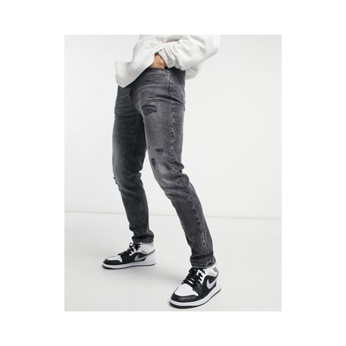 Черные выбеленные джинсы узкого кроя со рваной отделкой River Island-Черный цвет