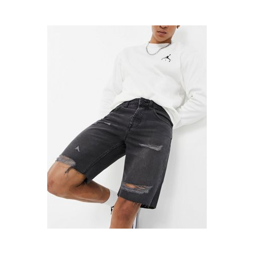 Черные выбеленные джинсовые шорты с необработанными краями и рваной отделкой Only & Sons-Черный цвет