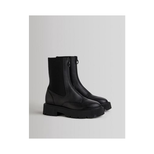 Черные высокие ботинки на толстой подошве с молнией спереди Bershka-Черный цвет
